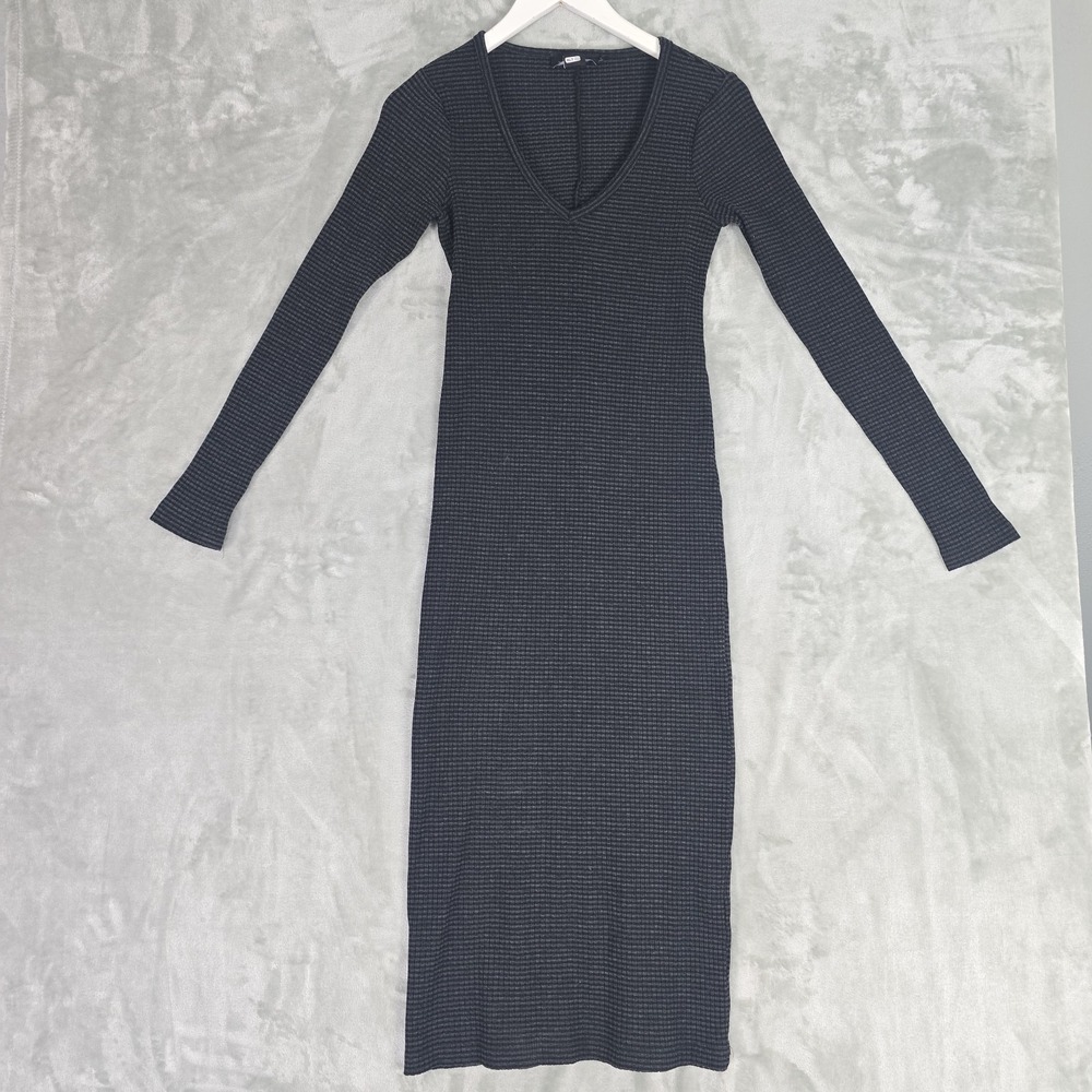 HATCH Ribbed Long Sleeve‎ Maxi Bodycon Dress Size 2 Med Black Grey Grunge Punk